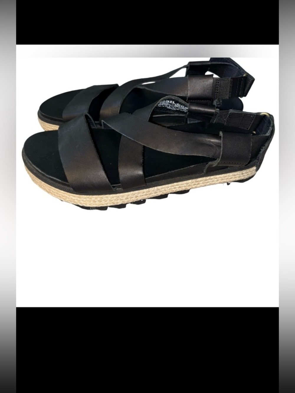 Sorel Black Leather Crisscross Espadrille Sandals